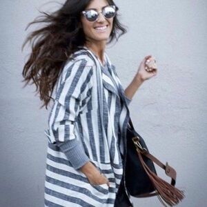 Anthropologie Eva Franco Oversized Striped Linen Blend Blazer Jacket Size SP